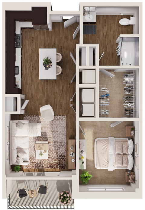 Sunflower Floor Plan at Hamilton at Eagleview, featuring 1 bedroom, 1 bathroom, and comfortable living spaces in Exton, PA